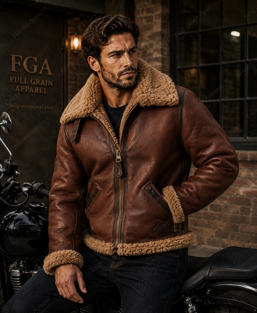 Chaqueta Aviador Bombardero de Piel de Oveja Marrón para Hombre | Vuelo B3 | Prendas de Piel de Grano Completo