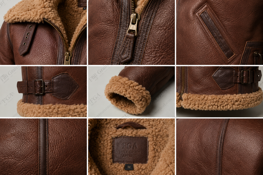 Chaqueta Aviador Bombardero de Piel de Oveja Marrón para Hombre | Vuelo B3 | Prendas de Piel de Grano Completo