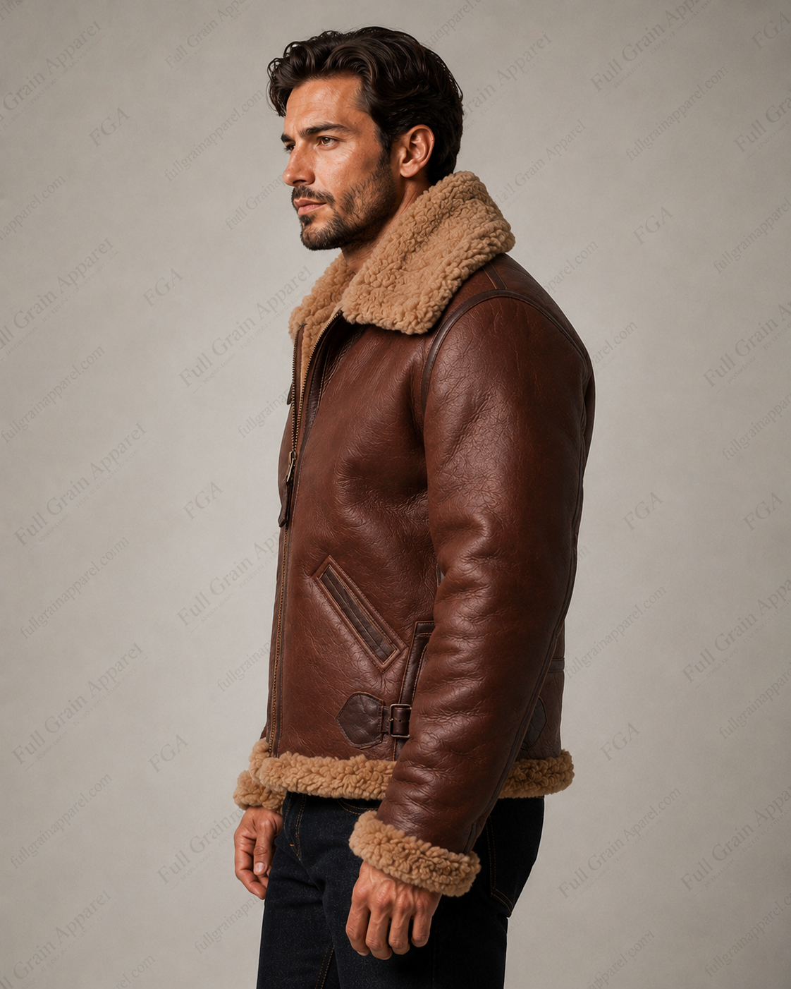 Chaqueta Aviador Bombardero de Piel de Oveja Marrón para Hombre | Vuelo B3 | Prendas de Piel de Grano Completo