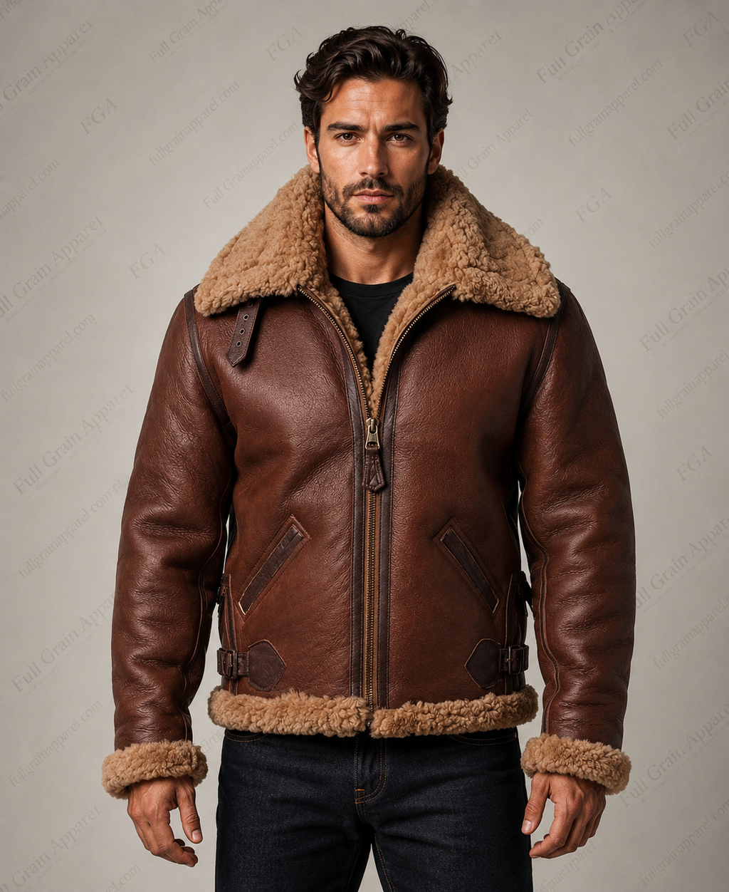 Chaqueta Aviador Bombardero de Piel de Oveja Marrón para Hombre | Vuelo B3 | Prendas de Piel de Grano Completo