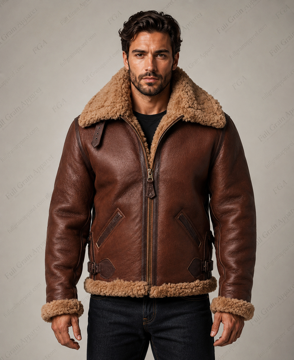 Chaqueta Aviador Bombardero de Piel de Oveja Marrón para Hombre | Vuelo B3 | Prendas de Piel de Grano Completo