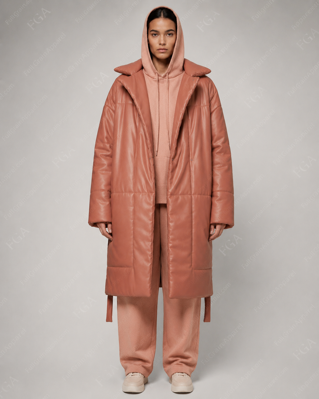 Women’s Oversized Leather Puffer Coat | Hooded Winter Jacket | Full Grain Apparel