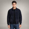Men’s Navy Suede Bomber Jacket | Luxury Zip-Up | Full Grain Apparel
