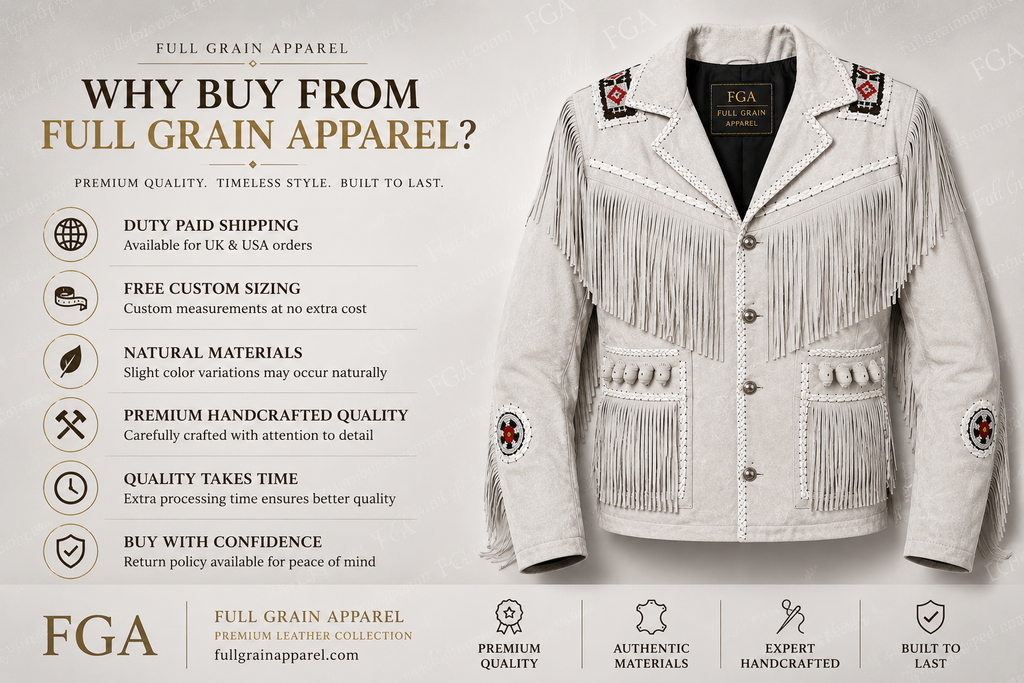 Men’s White Western Fringe Suede Jacket Cowboy Style Full Grain Apparel