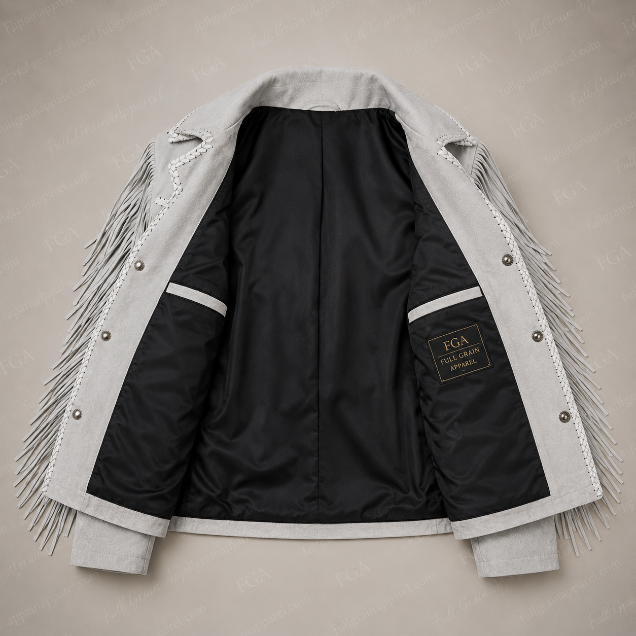Men’s White Western Fringe Suede Jacket Cowboy Style Full Grain Apparel