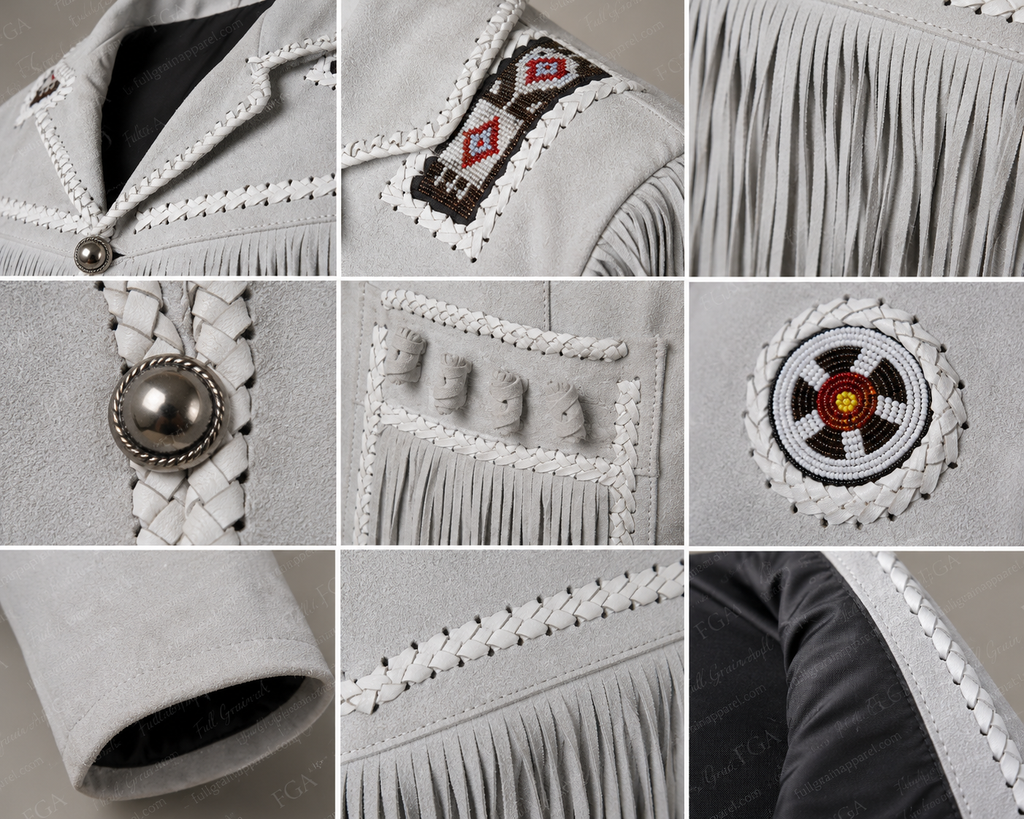 Men’s White Western Fringe Suede Jacket Cowboy Style Full Grain Apparel