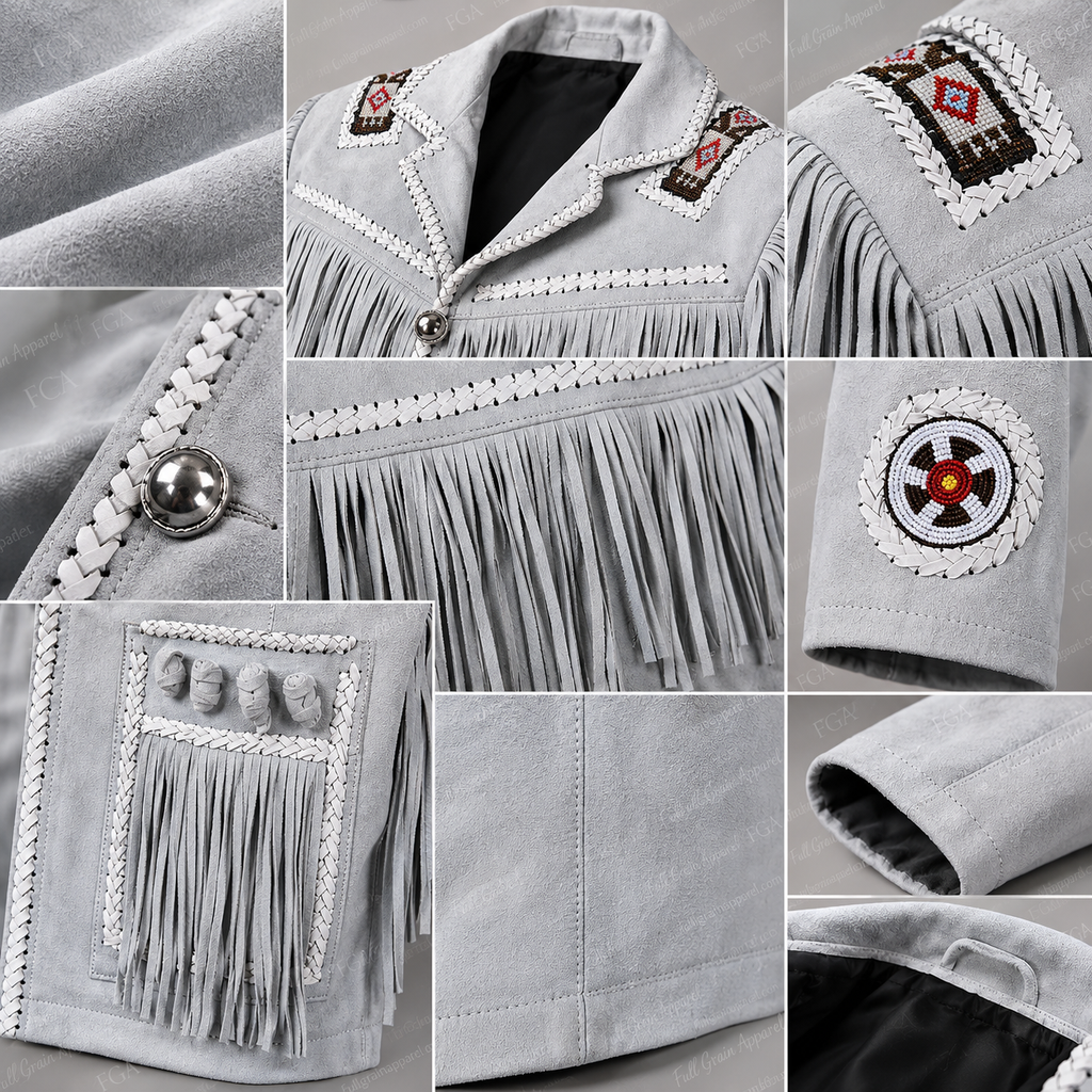 Men’s White Western Fringe Suede Jacket Cowboy Style Full Grain Apparel