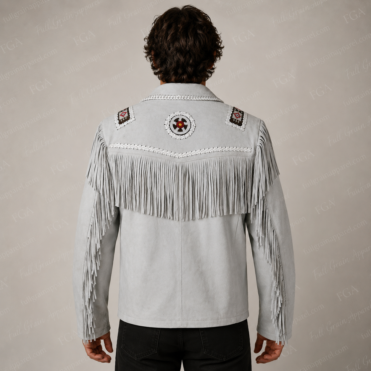 Men’s White Western Fringe Suede Jacket Cowboy Style Full Grain Apparel