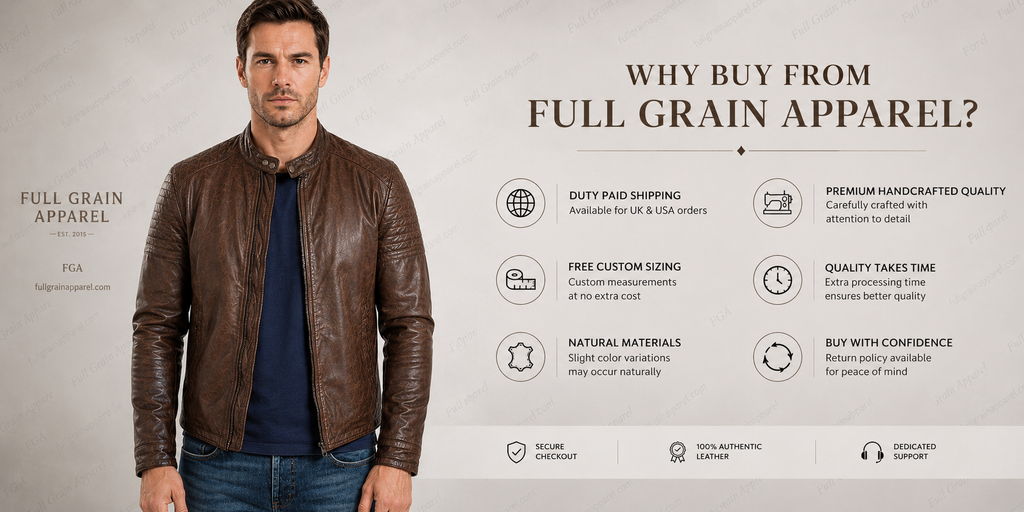 Men’s Brown Vintage Biker Leather Jacket Cafe Racer Full Grain Apparel