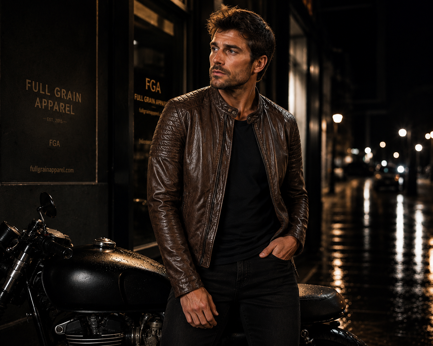 Men’s Brown Vintage Biker Leather Jacket Cafe Racer Full Grain Apparel