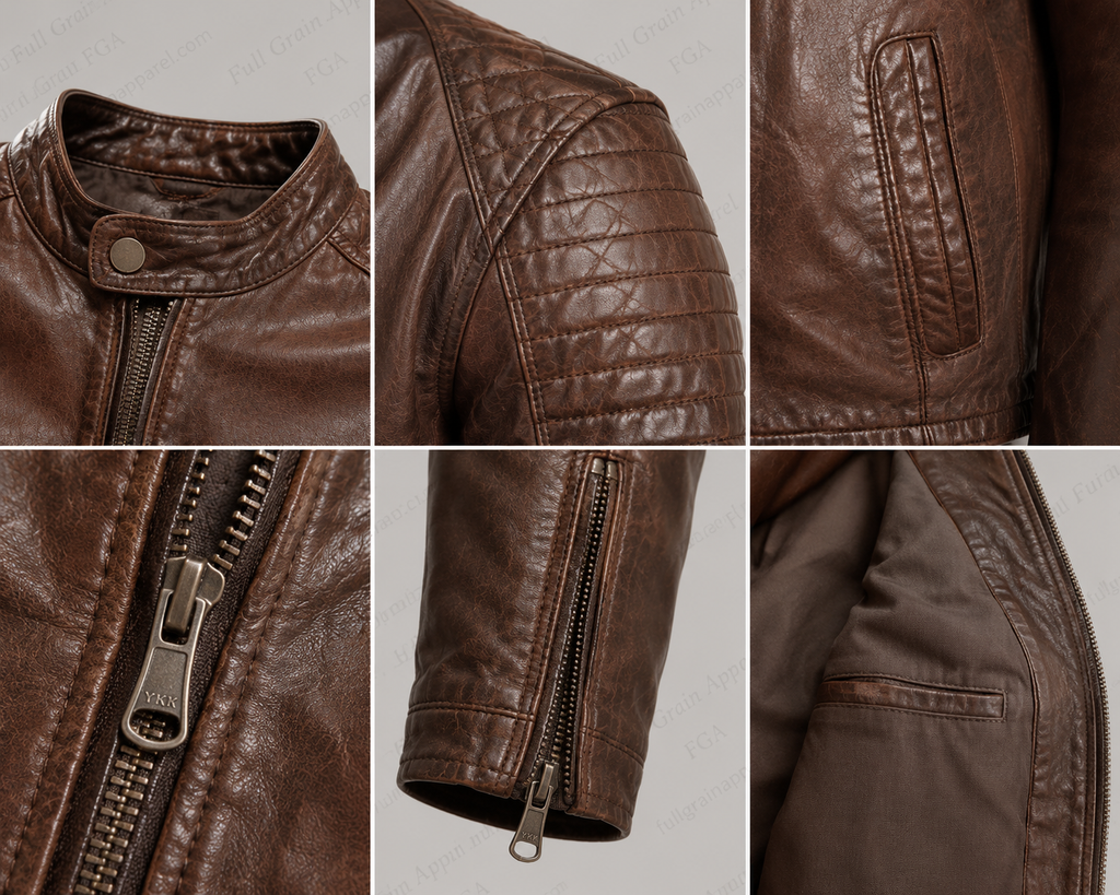 Men’s Brown Vintage Biker Leather Jacket Cafe Racer Full Grain Apparel