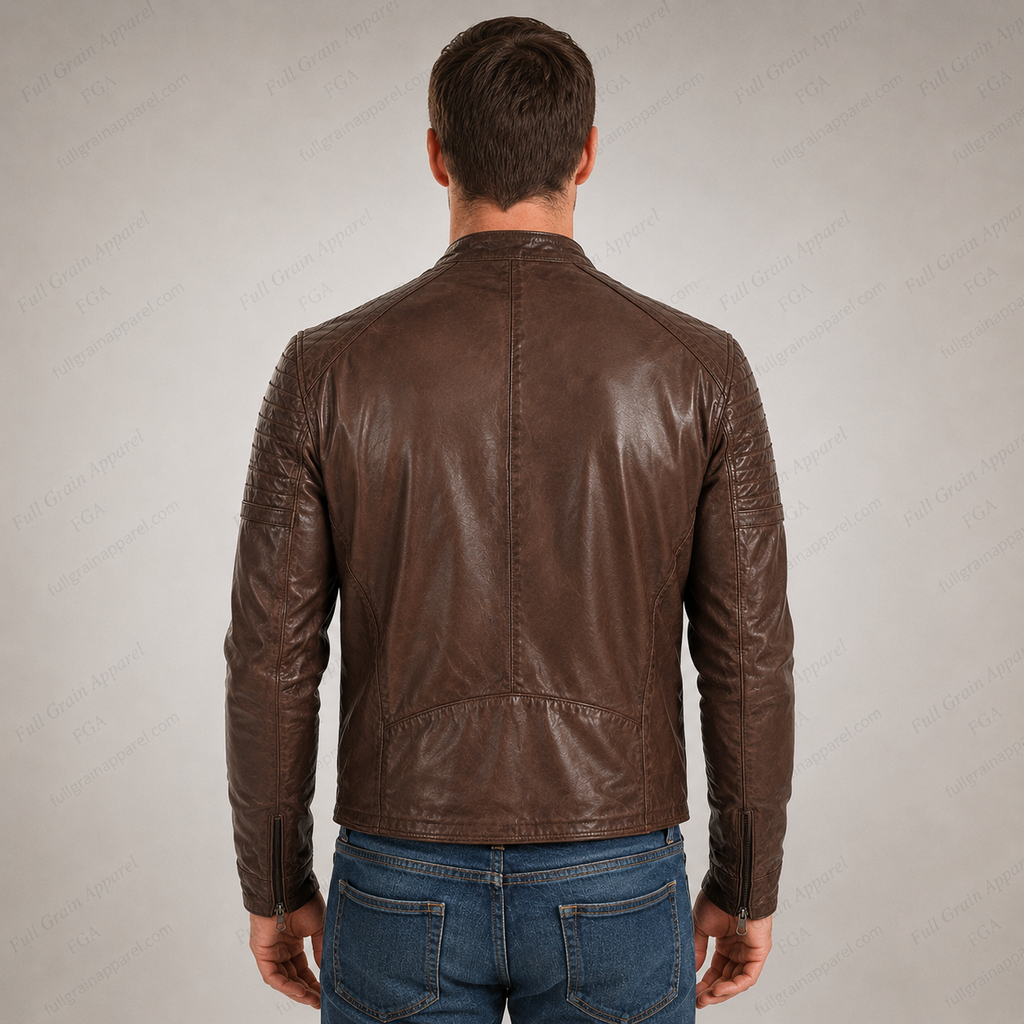 Men’s Brown Vintage Biker Leather Jacket Cafe Racer Full Grain Apparel