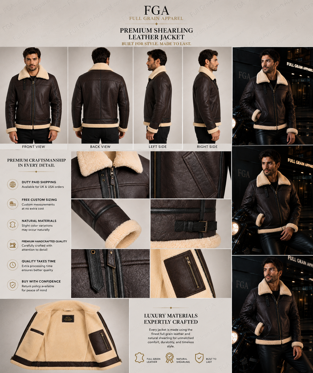 Men’s Brown Shearling Aviator Jacket | B3 Bomber | Full Grain Apparel