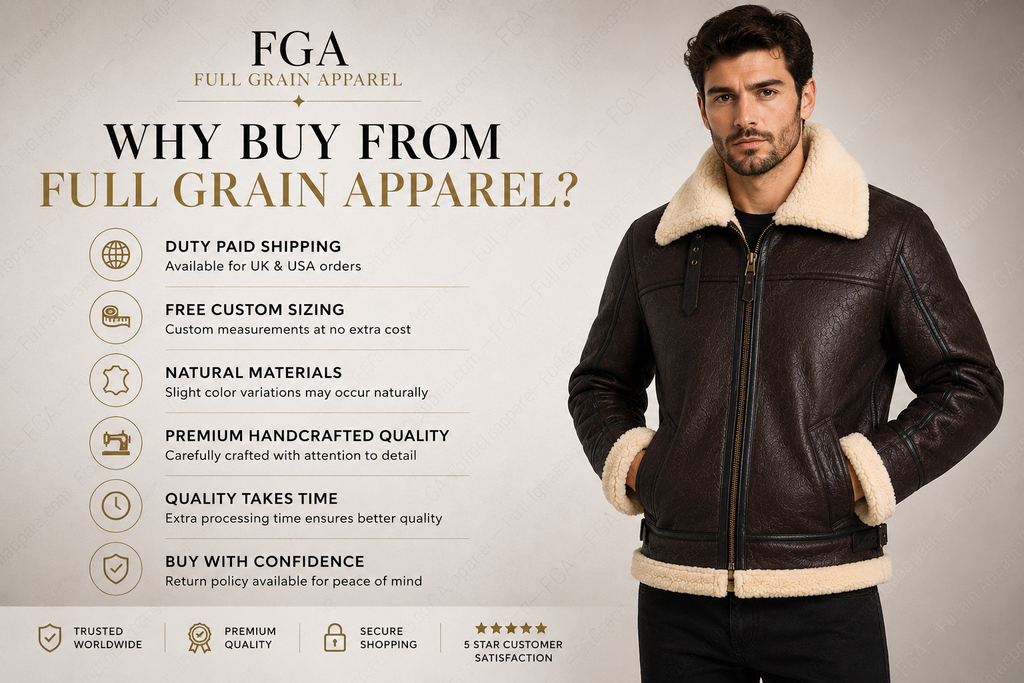 Men’s Brown Shearling Aviator Jacket | B3 Bomber | Full Grain Apparel