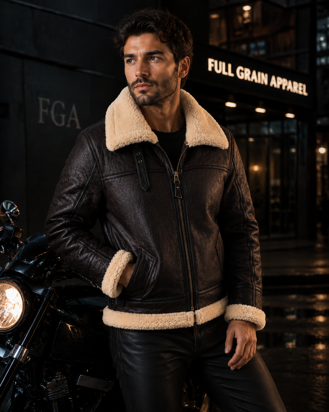 Men’s Brown Shearling Aviator Jacket | B3 Bomber | Full Grain Apparel