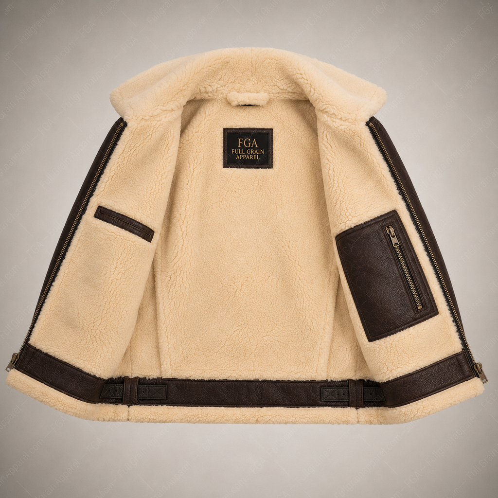 Men’s Brown Shearling Aviator Jacket | B3 Bomber | Full Grain Apparel