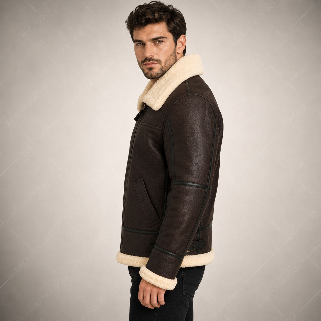 Men’s Brown Shearling Aviator Jacket | B3 Bomber | Full Grain Apparel