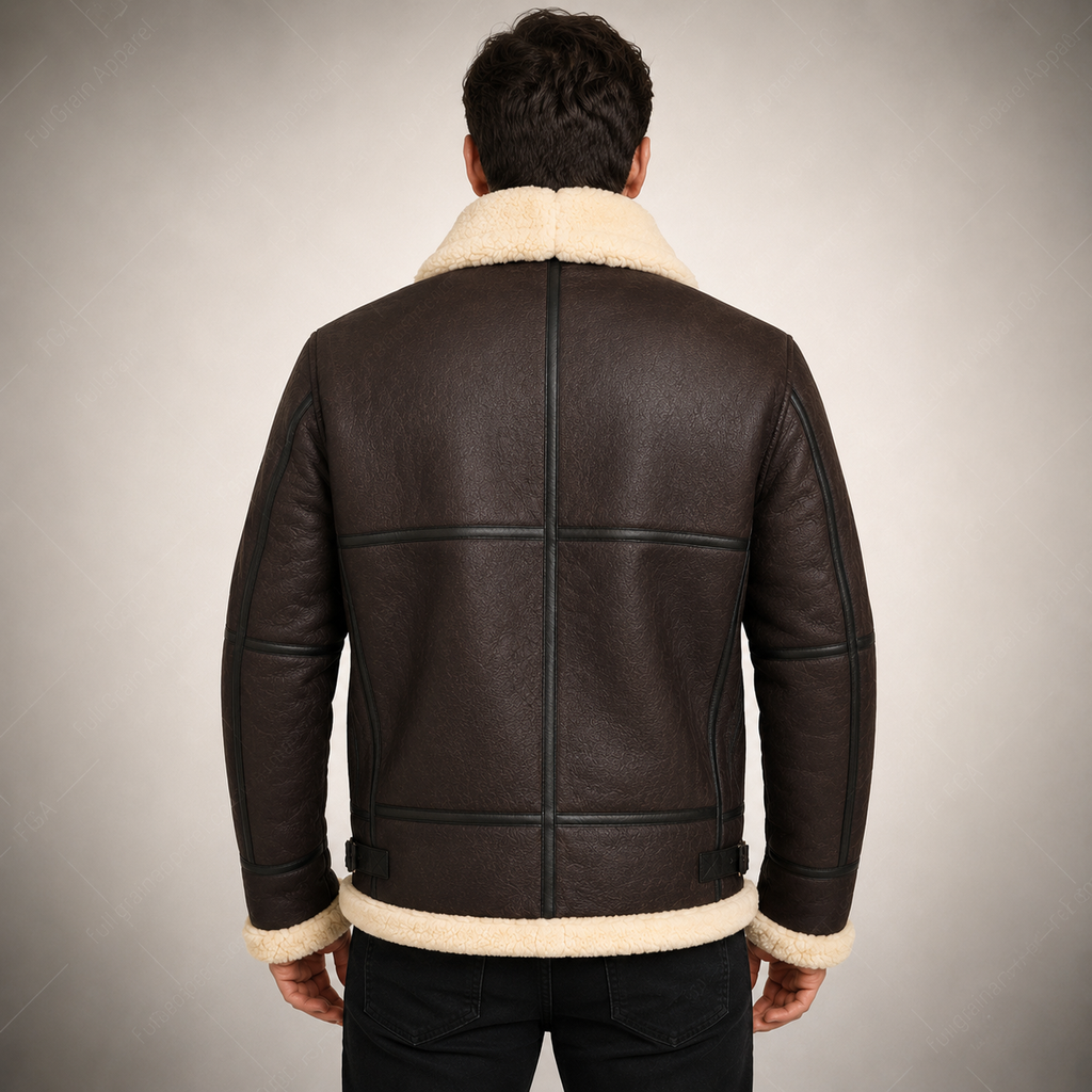 Men’s Brown Shearling Aviator Jacket | B3 Bomber | Full Grain Apparel