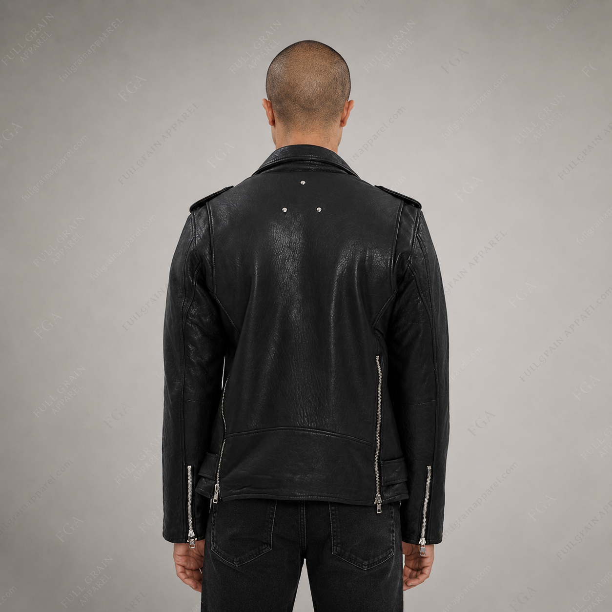 Chaqueta de cuero de motociclista negra para hombre | Moto clásica | Prenda de piel de plena flor