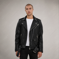 Chaqueta de cuero de motociclista negra para hombre | Moto clásica | Prenda de piel de plena flor