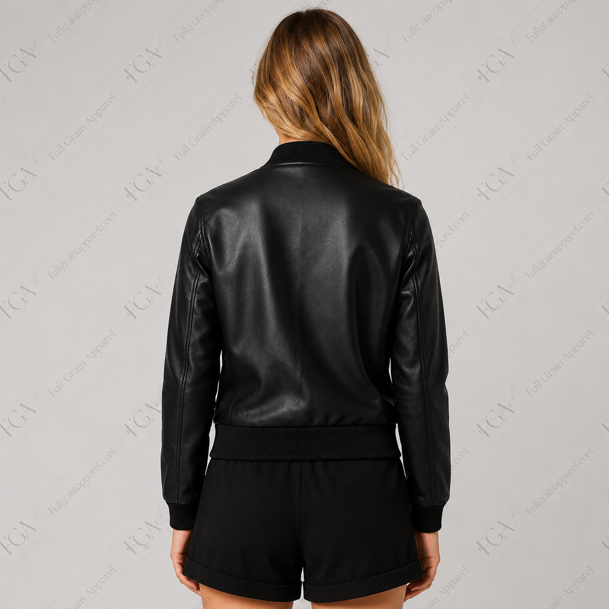 Chaqueta bomber de cuero negra para mujer Estilo minimalista Ropa de piel plena flor