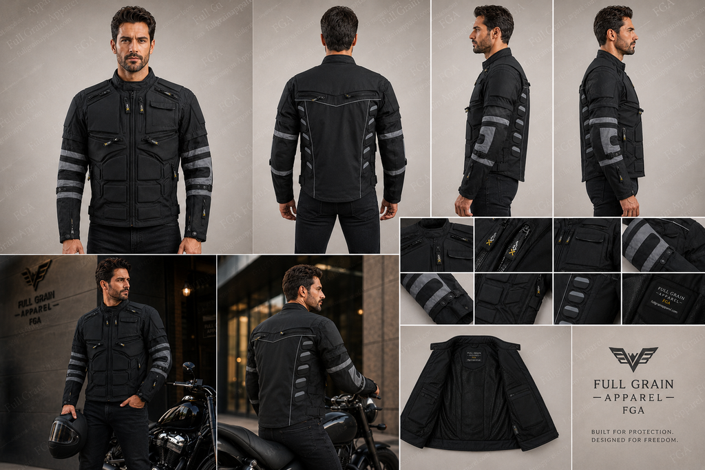 Men’s Armored Motorcycle Riding Jacket Touring Moto Full Grain Apparel