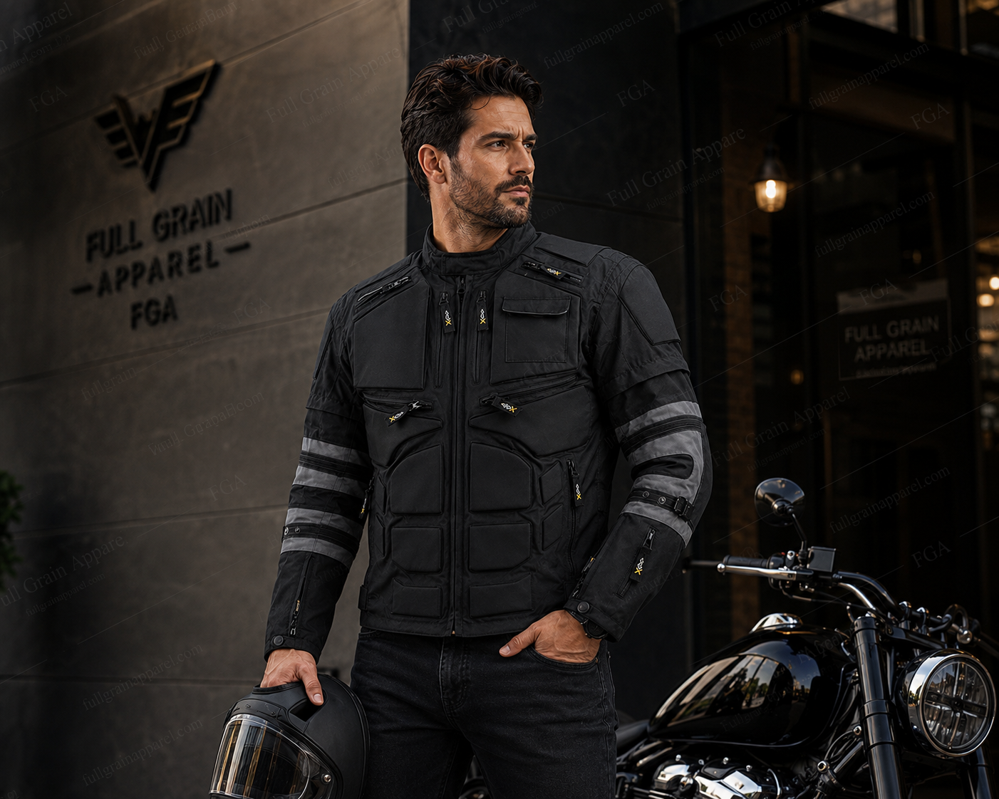Men’s Armored Motorcycle Riding Jacket Touring Moto Full Grain Apparel