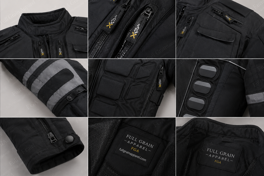 Men’s Armored Motorcycle Riding Jacket Touring Moto Full Grain Apparel