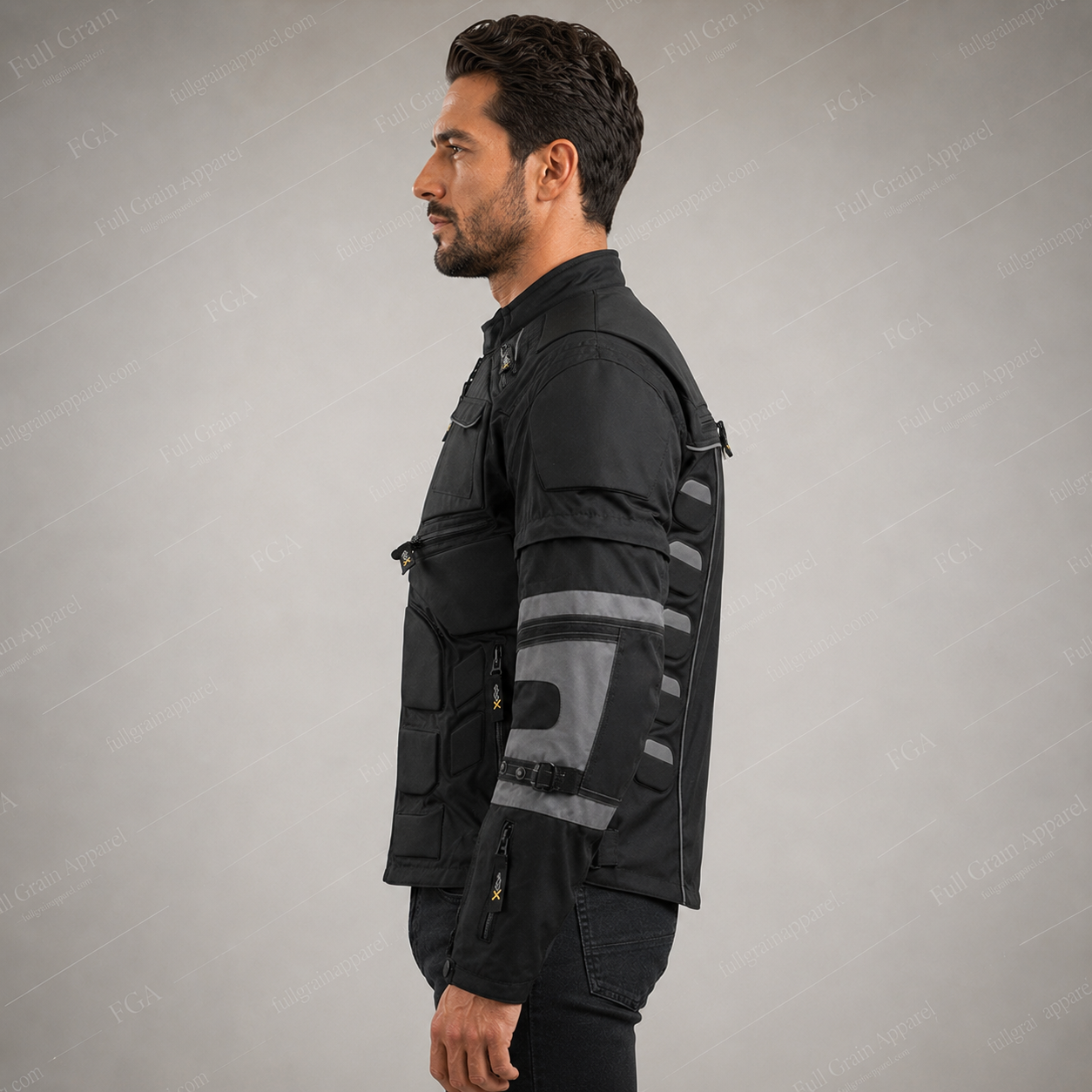 Chaqueta de moto blindada para hombre Touring Moto de cuero plena flor