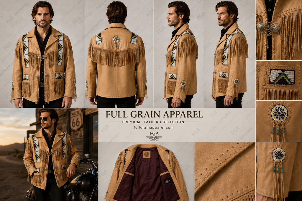 Men’s Western Fringe Leather Jacket Cowboy Style Full Grain Apparel