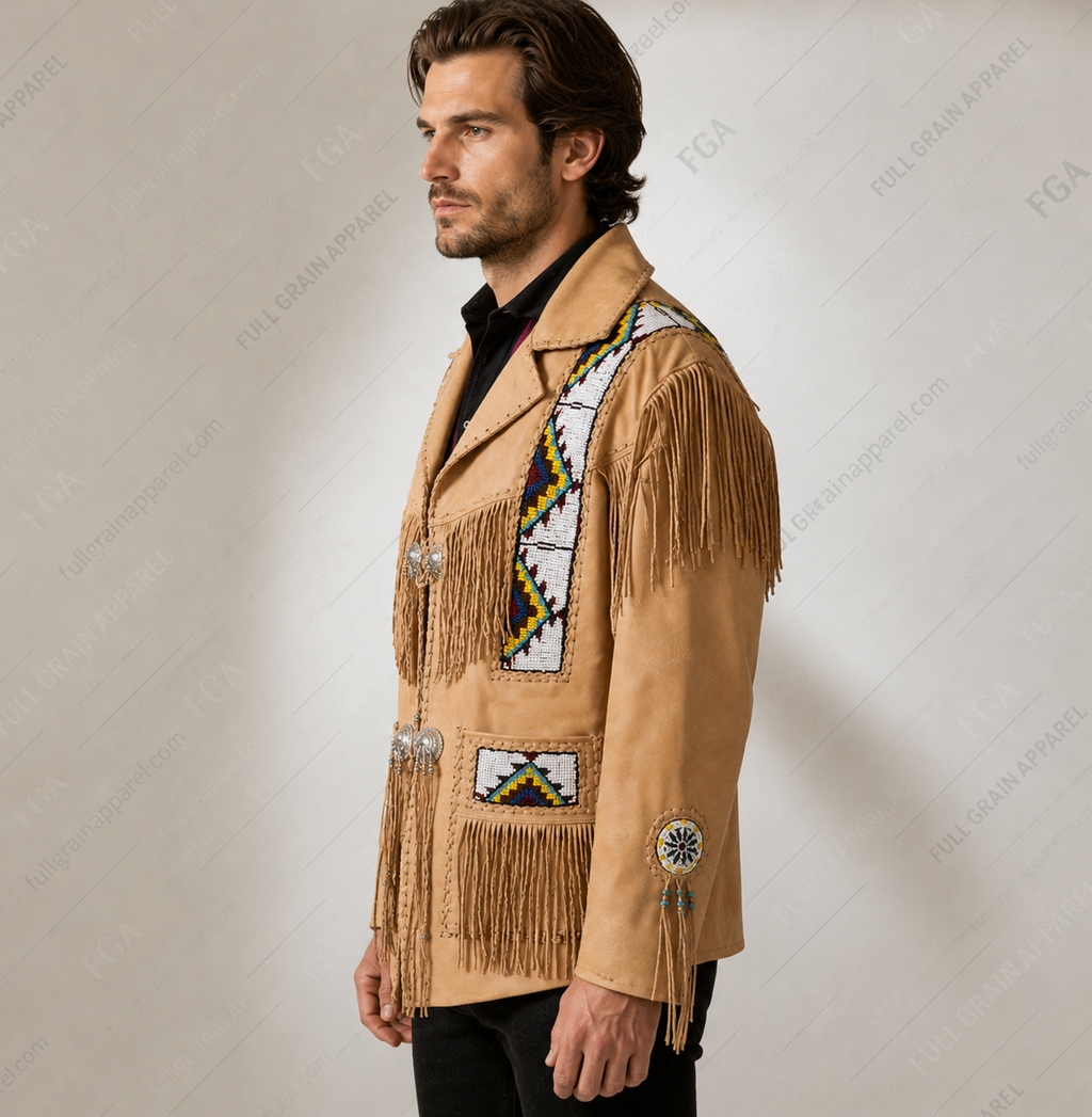 Men’s Western Fringe Leather Jacket Cowboy Style Full Grain Apparel