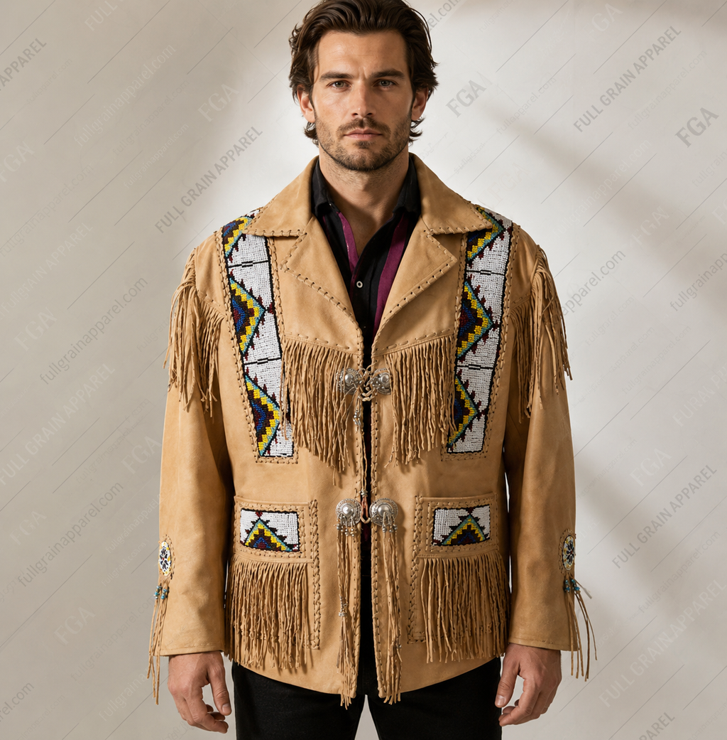 Men’s Western Fringe Leather Jacket Cowboy Style Full Grain Apparel