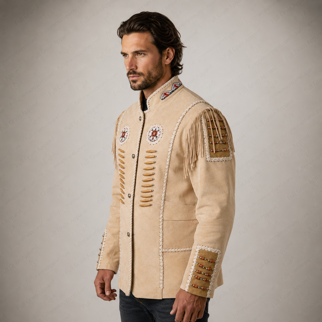 Men’s Western Fringe Suede Jacket Native Cowboy Style Full Grain Apparel