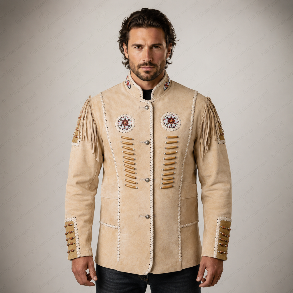Men’s Western Fringe Suede Jacket Native Cowboy Style Full Grain Apparel