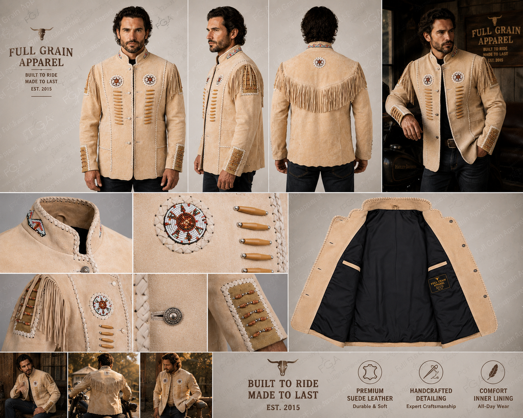 Men’s Western Fringe Suede Jacket Native Cowboy Style Full Grain Apparel
