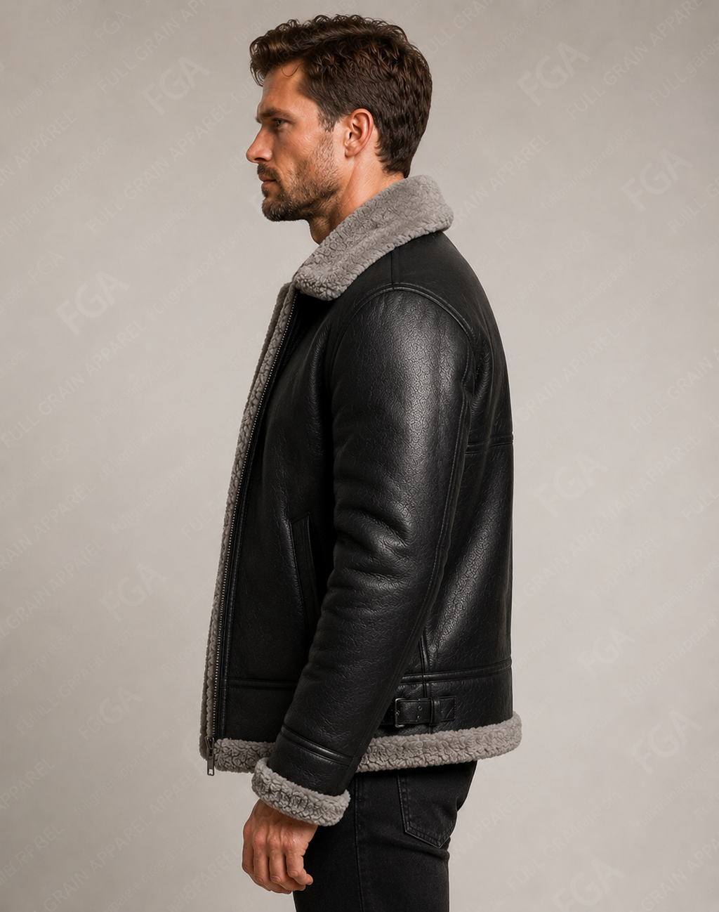 Men’s Black Shearling Aviator Jacket  B3 Bomber Full Grain Apparel