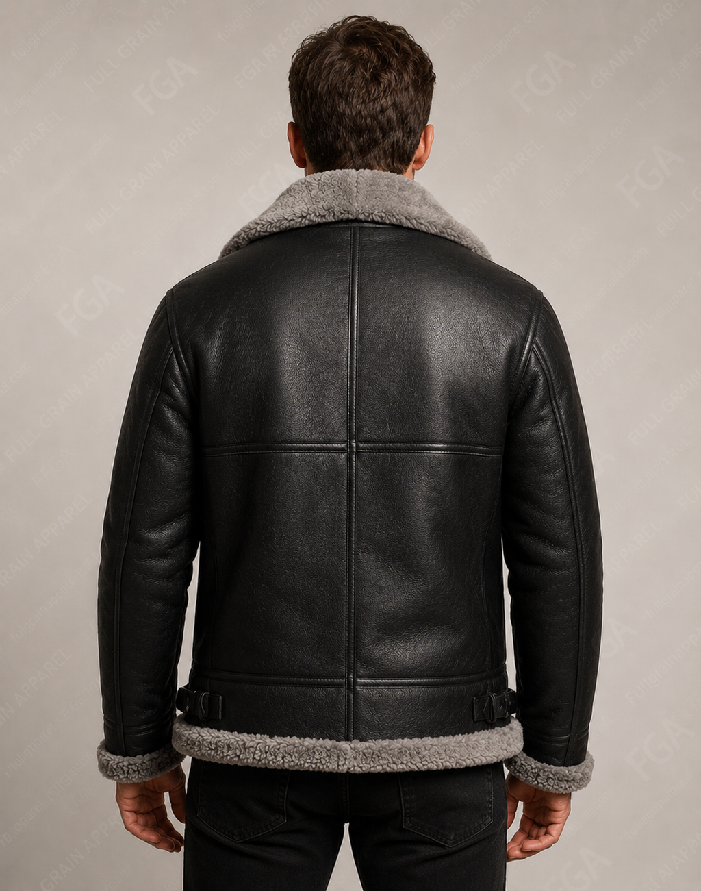 Men’s Black Shearling Aviator Jacket  B3 Bomber Full Grain Apparel