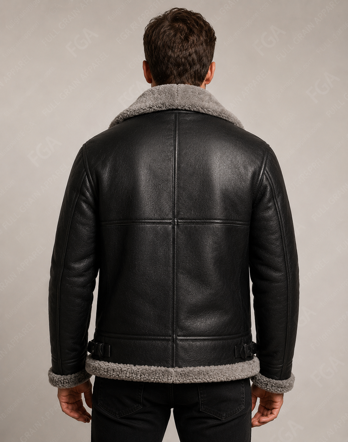 Men’s Black Shearling Aviator Jacket  B3 Bomber Full Grain Apparel