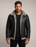 Men’s Black Shearling Aviator Jacket  B3 Bomber Full Grain Apparel