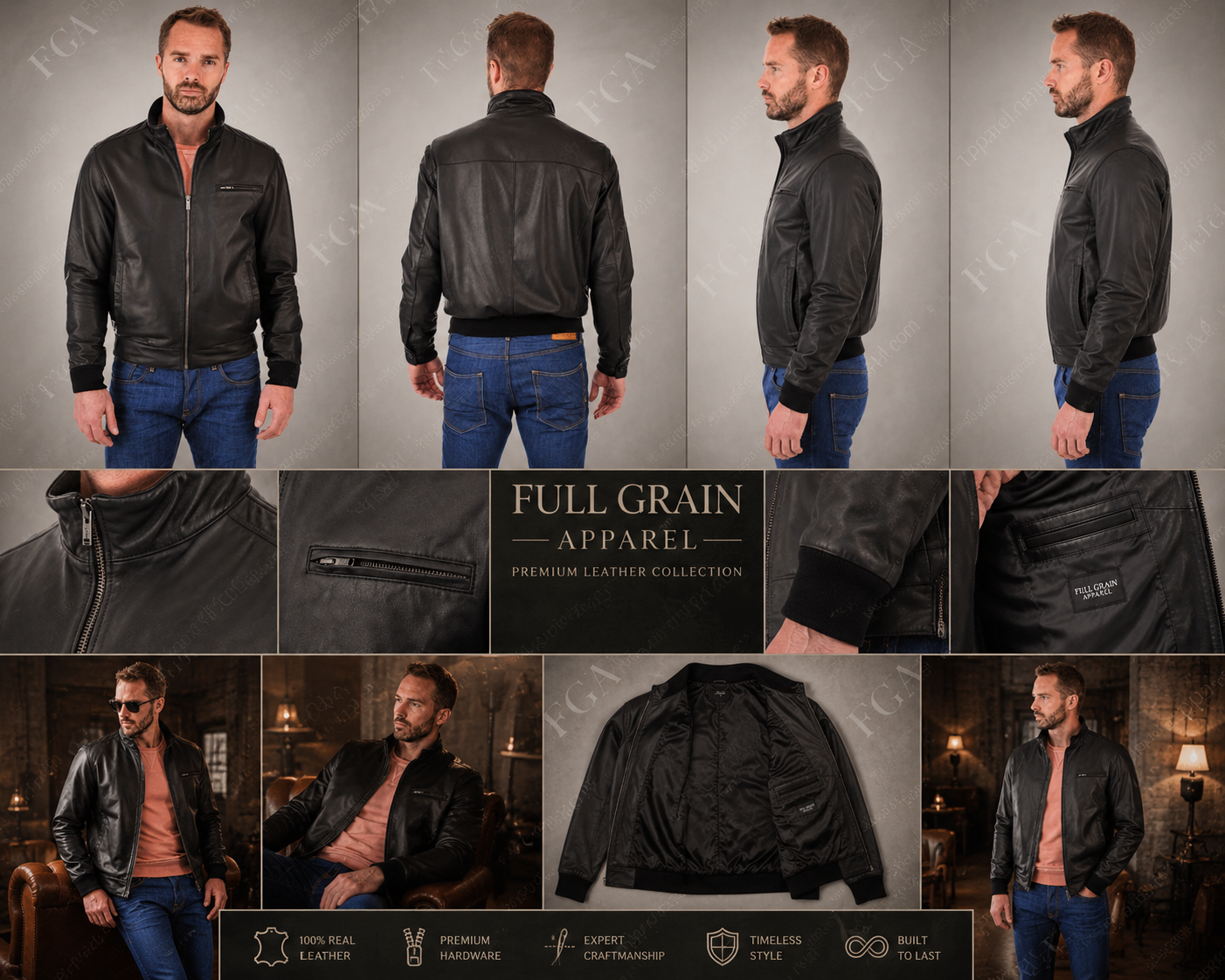 Men’s Black Cafe Racer Leather Jacket Minimal Moto Full Grain Apparel
