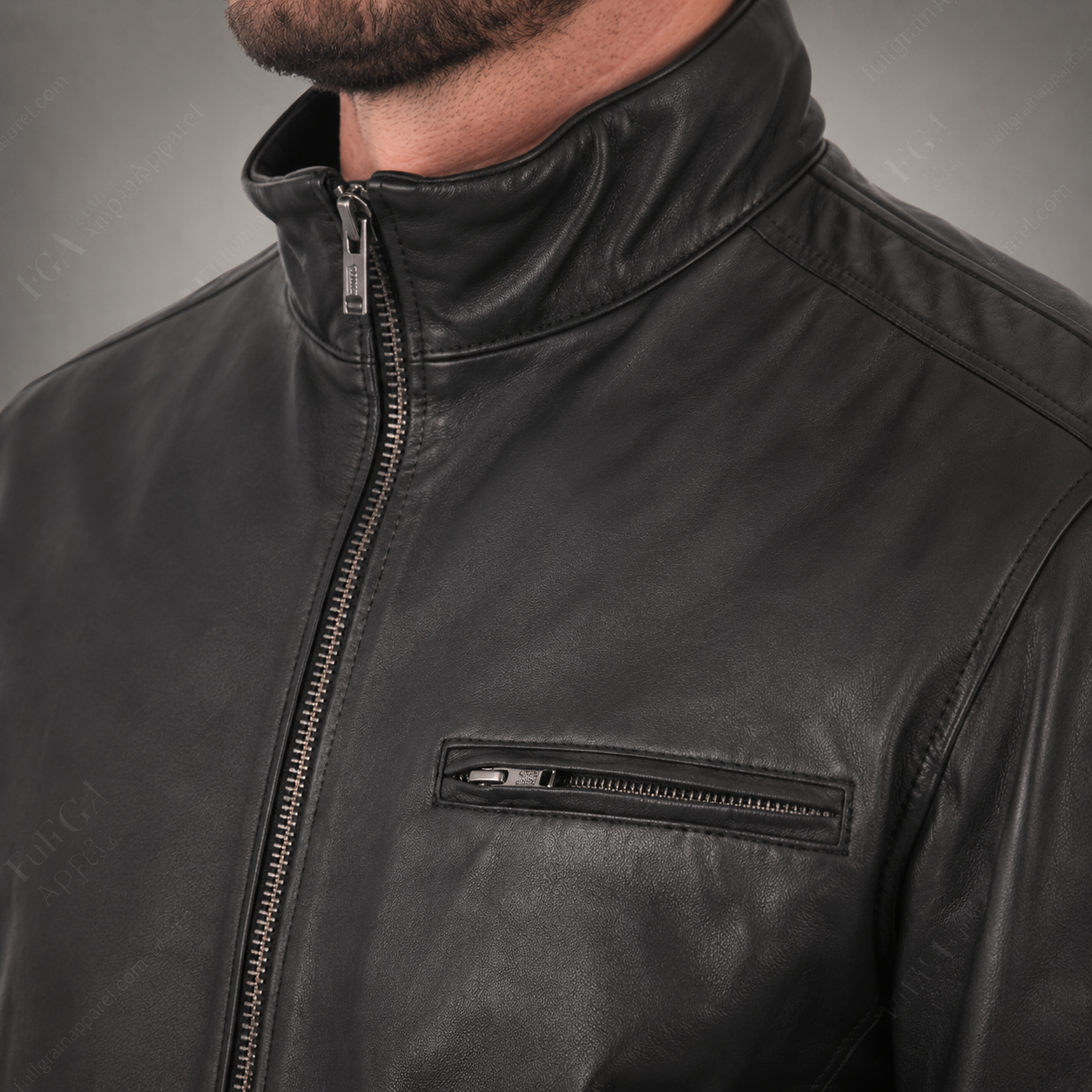 Men’s Black Cafe Racer Leather Jacket Minimal Moto Full Grain Apparel
