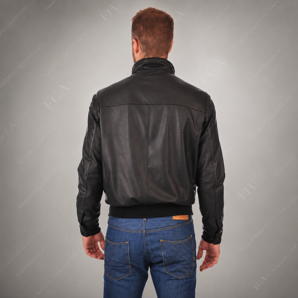 Men’s Black Cafe Racer Leather Jacket Minimal Moto Full Grain Apparel