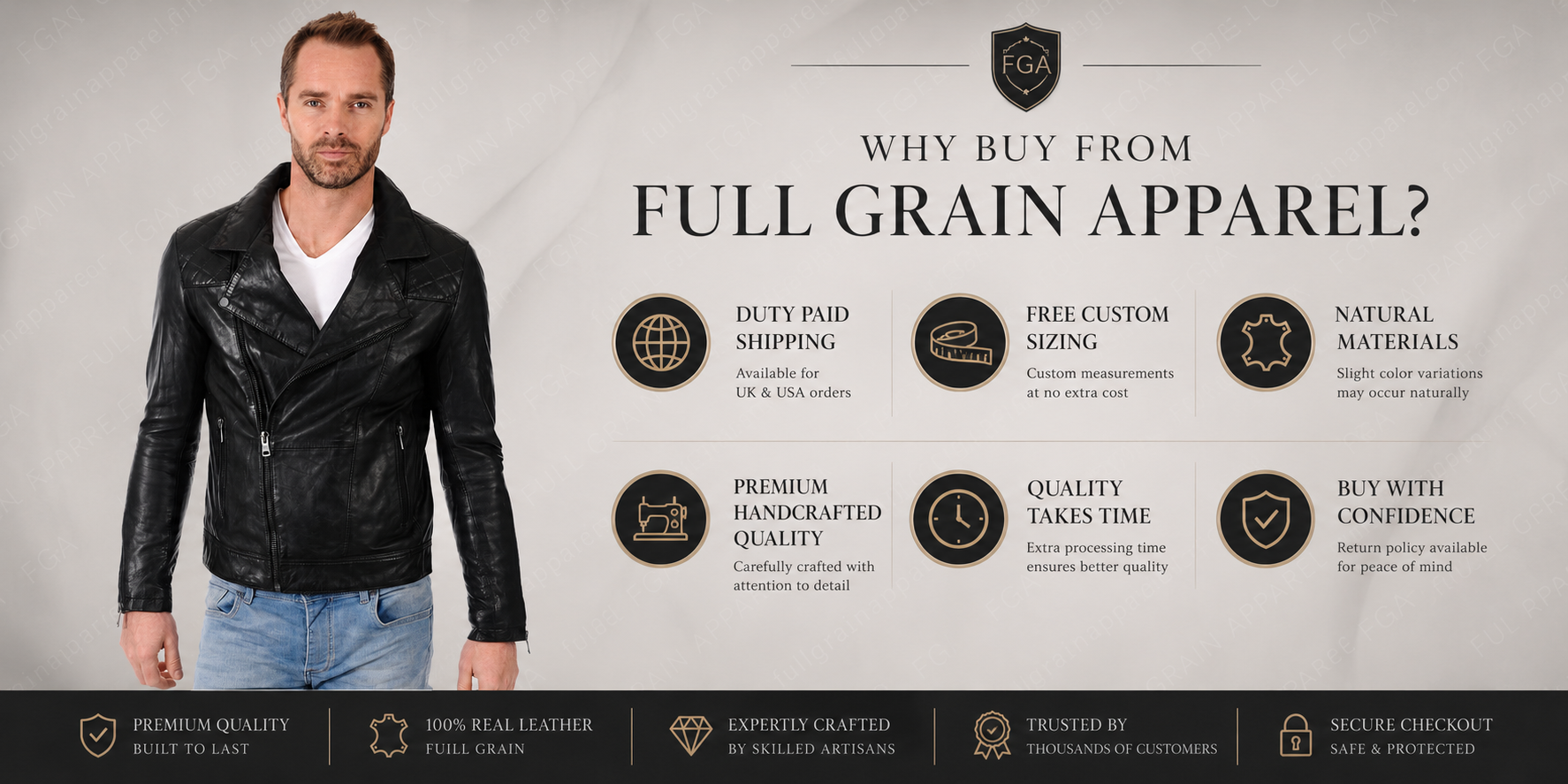 Men’s Black Biker Leather Jacket Classic Moto Full Grain Apparel