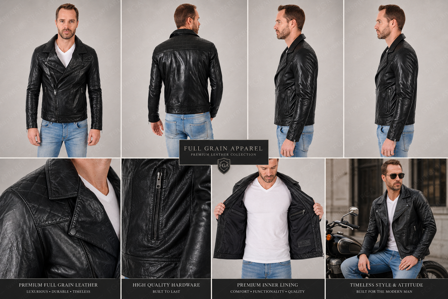 Men’s Black Biker Leather Jacket Classic Moto Full Grain Apparel