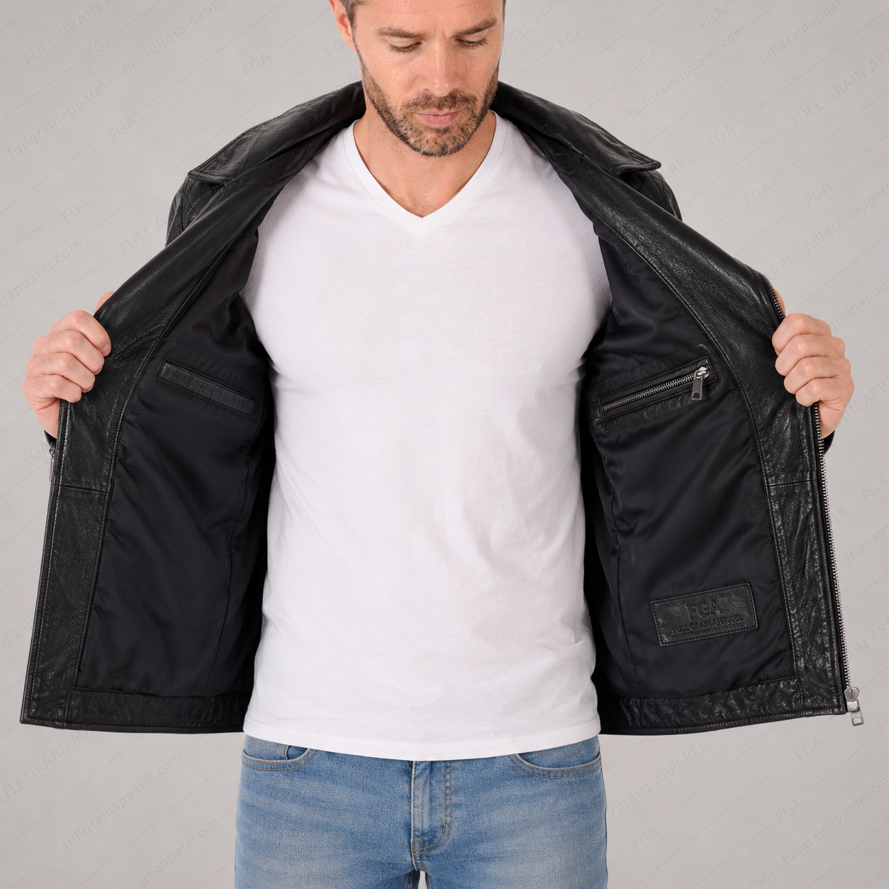 Men’s Black Biker Leather Jacket Classic Moto Full Grain Apparel