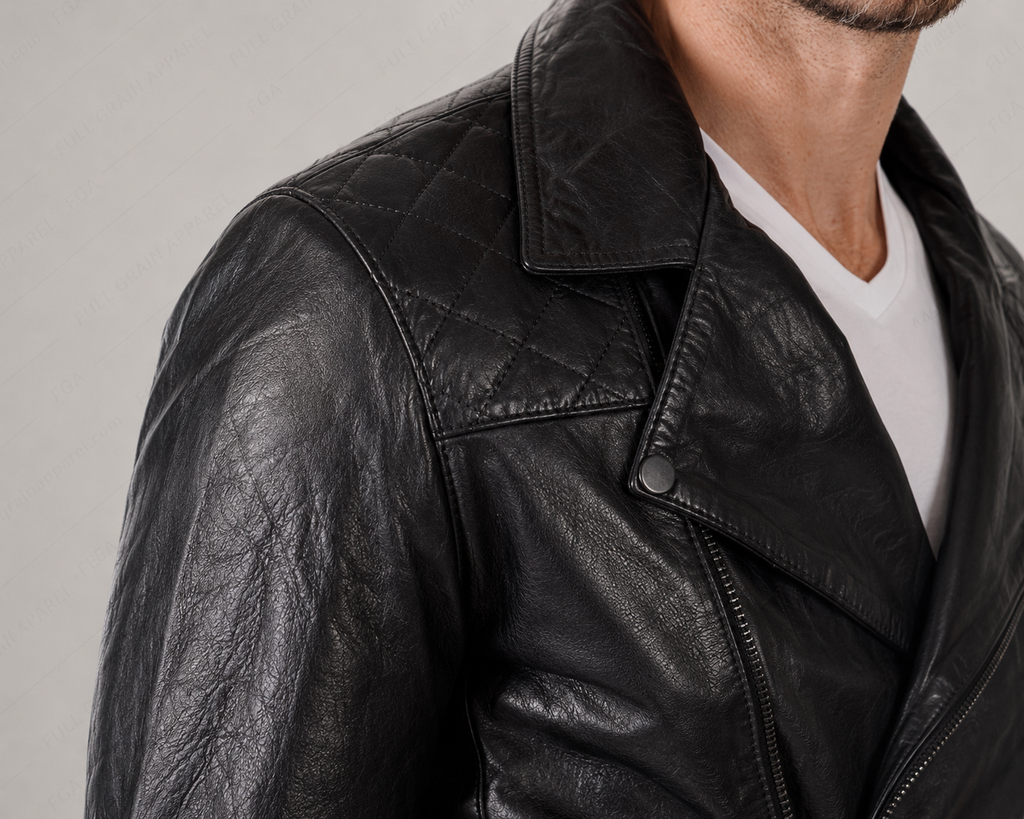 Men’s Black Biker Leather Jacket Classic Moto Full Grain Apparel