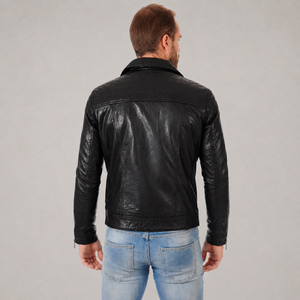 Men’s Black Biker Leather Jacket Classic Moto Full Grain Apparel