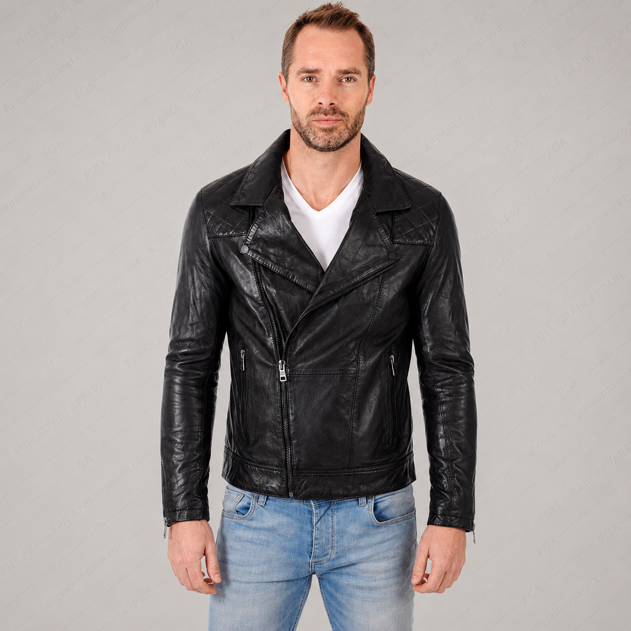 Men’s Black Biker Leather Jacket Classic Moto Full Grain Apparel