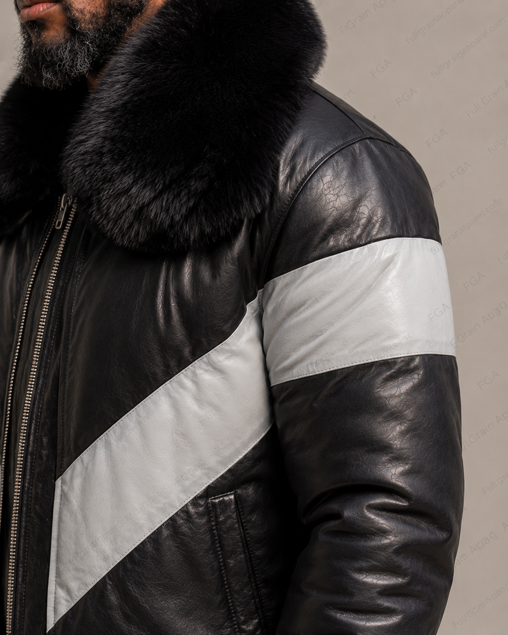 Men’s Black Fur Collar Puffer Leather Jacket Winter Bomber Full Grain Apparel