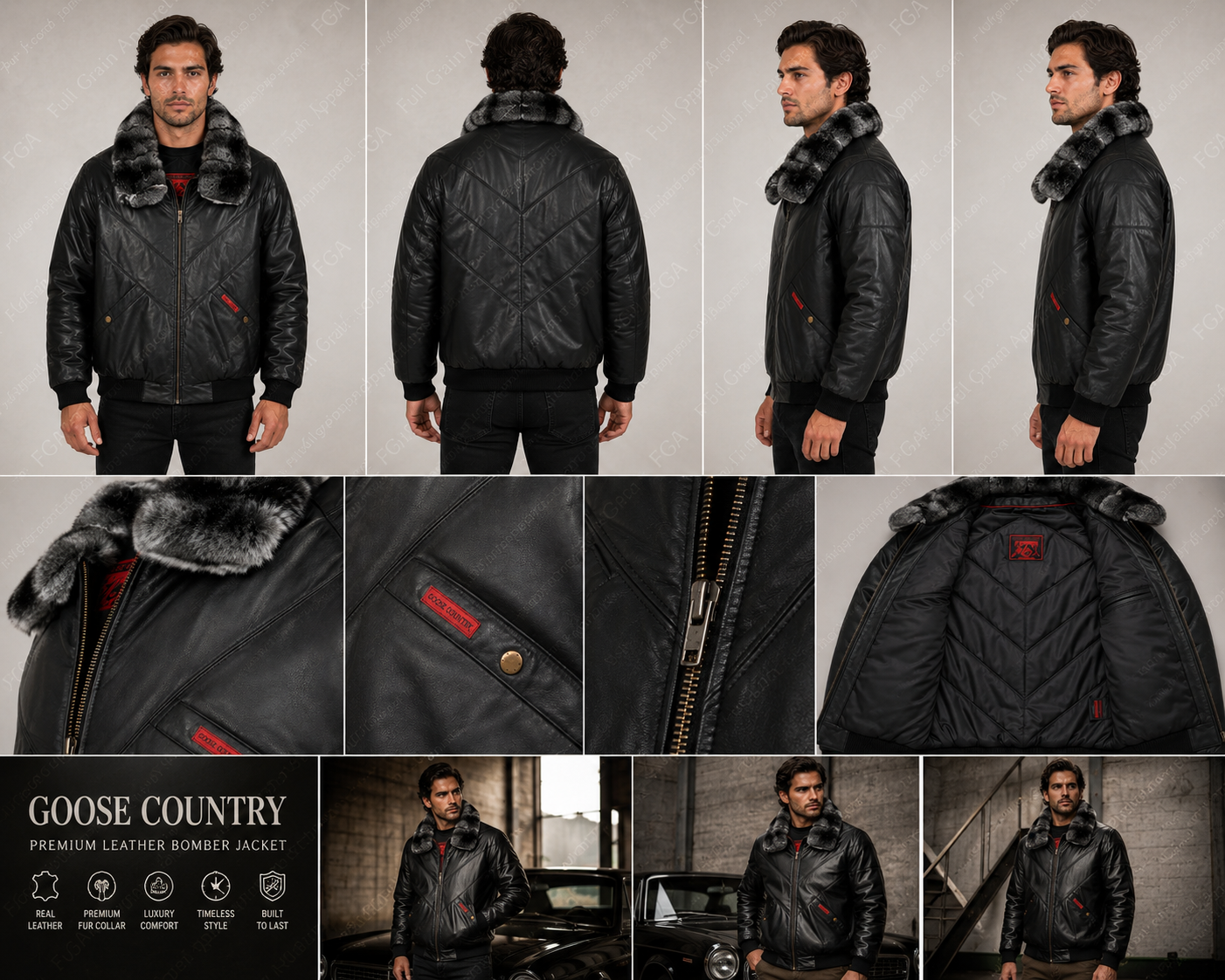 Men’s Black Fur Collar Leather Bomber Jacket Winter Aviator Full Grain Apparel